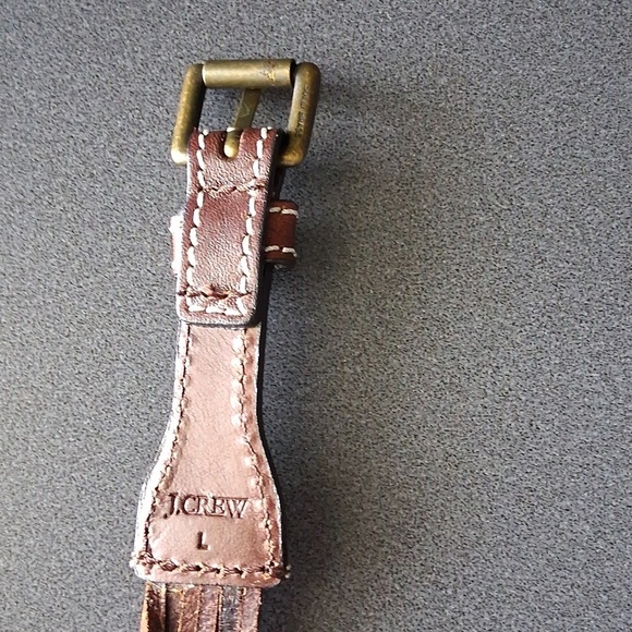 Vtg Y2k J.Crew Tooled Leather Belt With Brass Buckle Dark Brown  Unisex Size 38 New J.Crew Brown Leather Belt Y2k Solid Brass Buckle main image 2